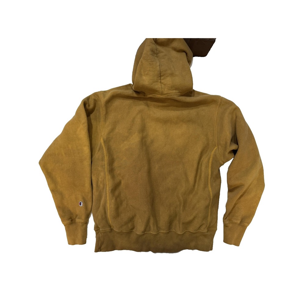 Vintage Champion Reverse Weave Hoodie Mens Med Brown Yellow Pullover Sweatshirt - Picture 6 of 7